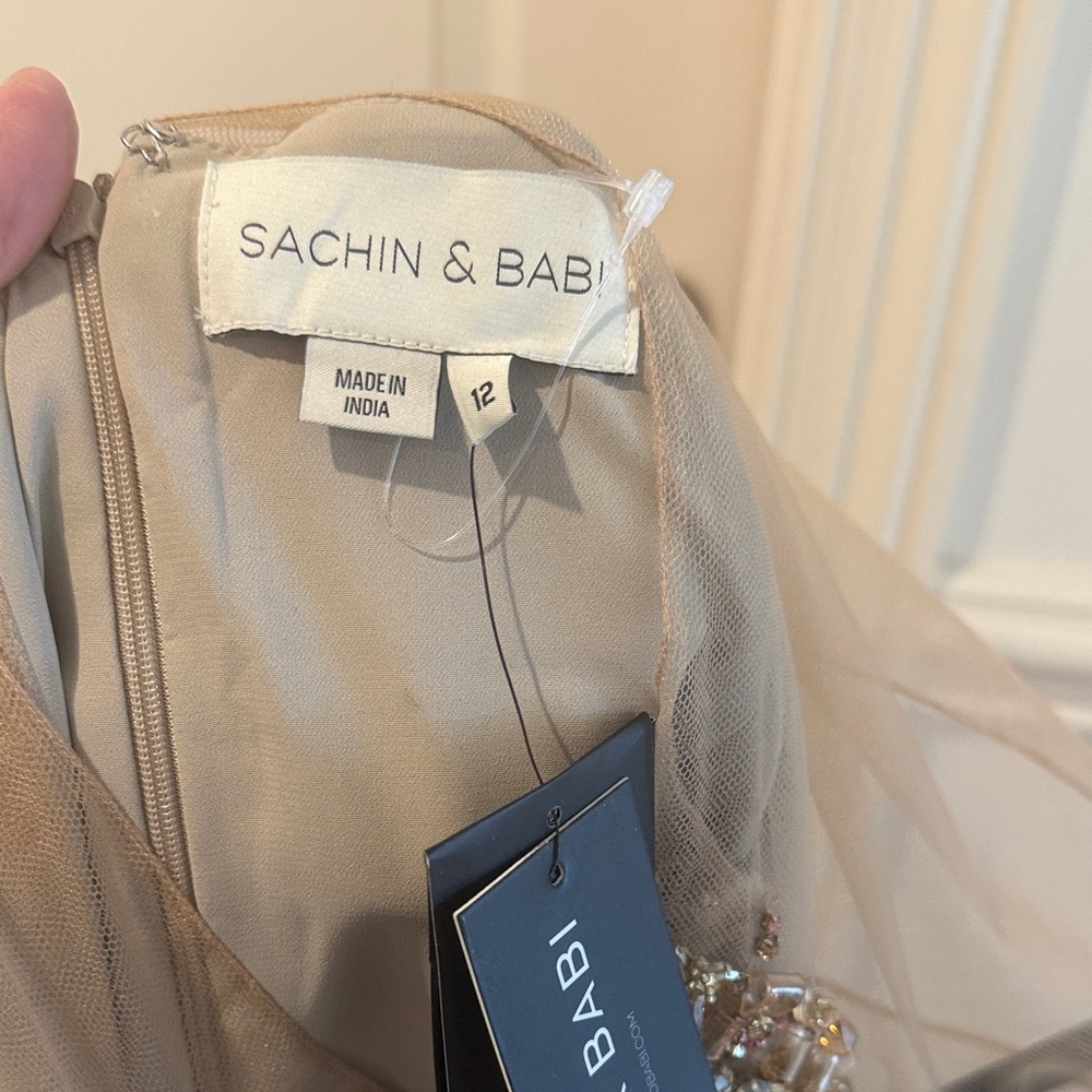Sachin + Babi Taupe beaded Neckline Maxi Dress - Picture 5 of 5